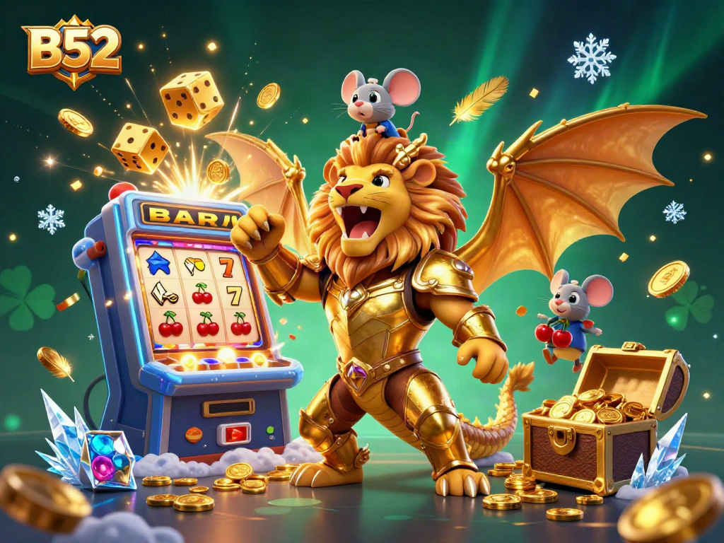 Spin the B52 jackpot with a roaring chimera and vibrant casino elements in action