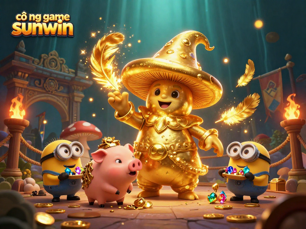 Experience the excitement of cổng game sunwin with vibrant characters channeling gold magic in a dramatic gambling scene.