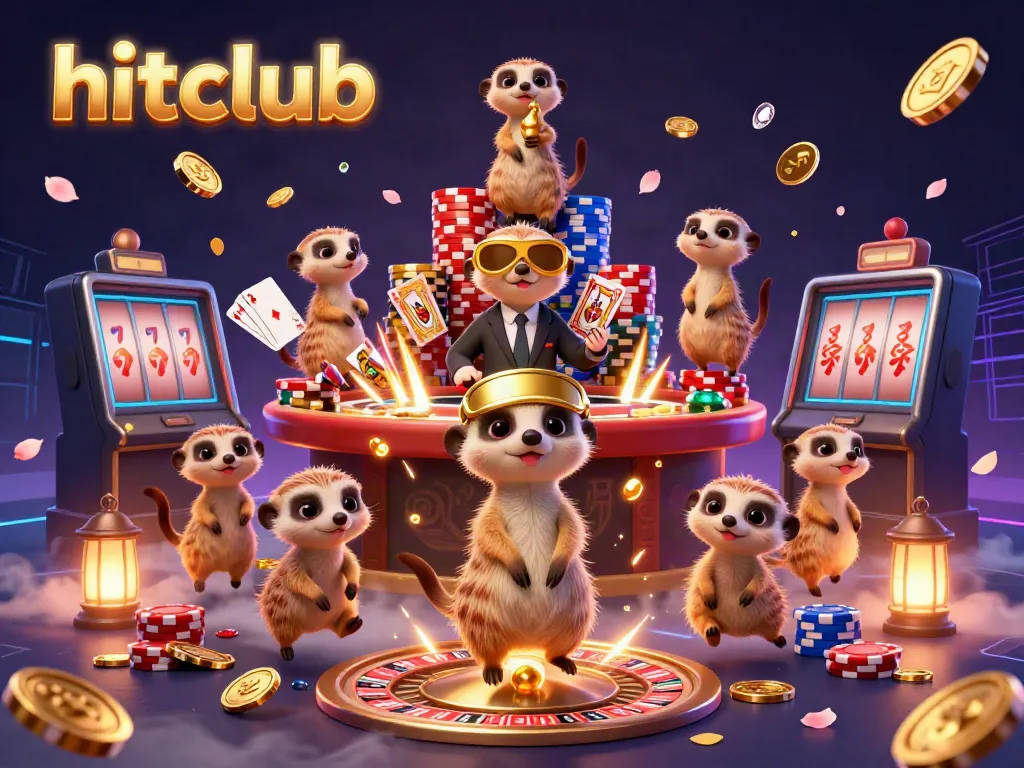Join the hitclub where meerkats manage a bustling casino, surrounded by coins and gems.
