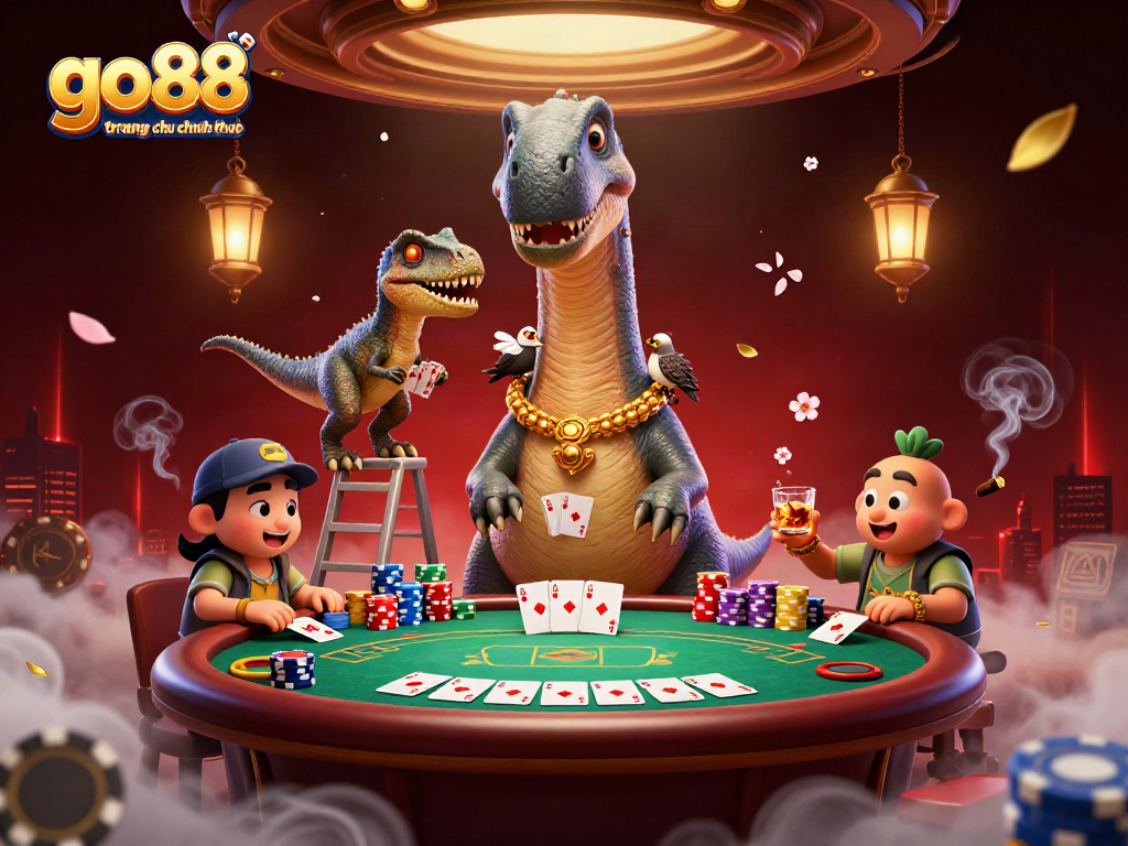 Experience the excitement of go88 trang chu chinh thuc with dynamic poker characters in an immersive casino scene.