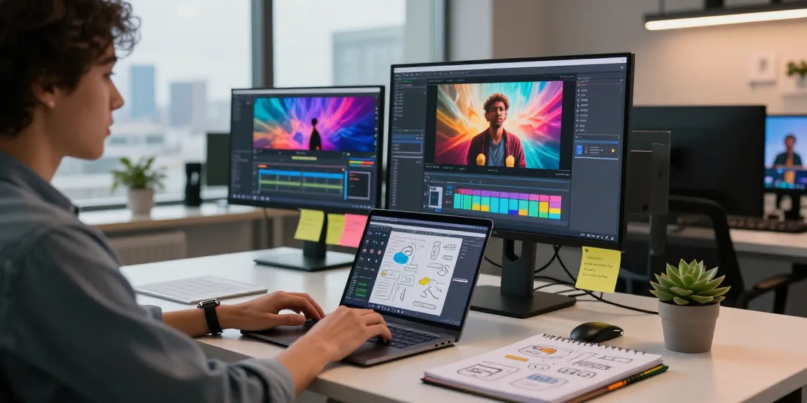 Creating content with an AI video generator in a modern workspace.