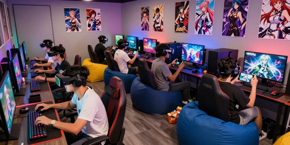 Enthusiastic players enjoying ecchi games in a vibrant gaming setup