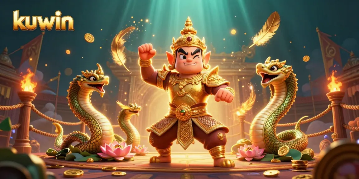 Join kuwin's thrilling gaming landscape with dynamic characters, gold coins, and casino elements.