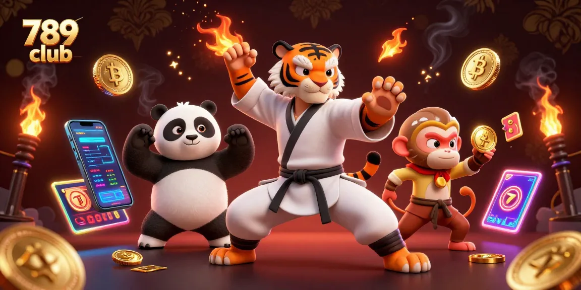 Join the action at 789 club with a fun illustration featuring a kung fu master surrounded by vibrant casino elements.