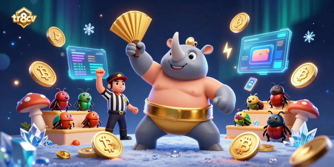 Engage with the vibrant world of tr88cv in this dynamic casino-themed illustration featuring a beetle sumo champion.