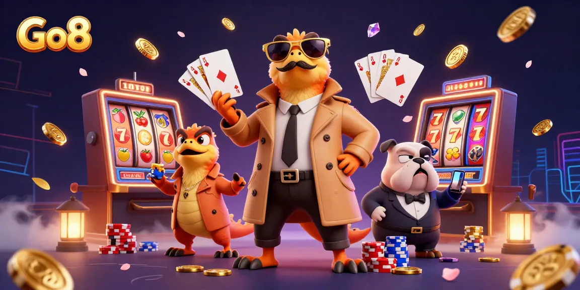 Play slots with Go8's thrilling raptor experience and vibrant casino elements.